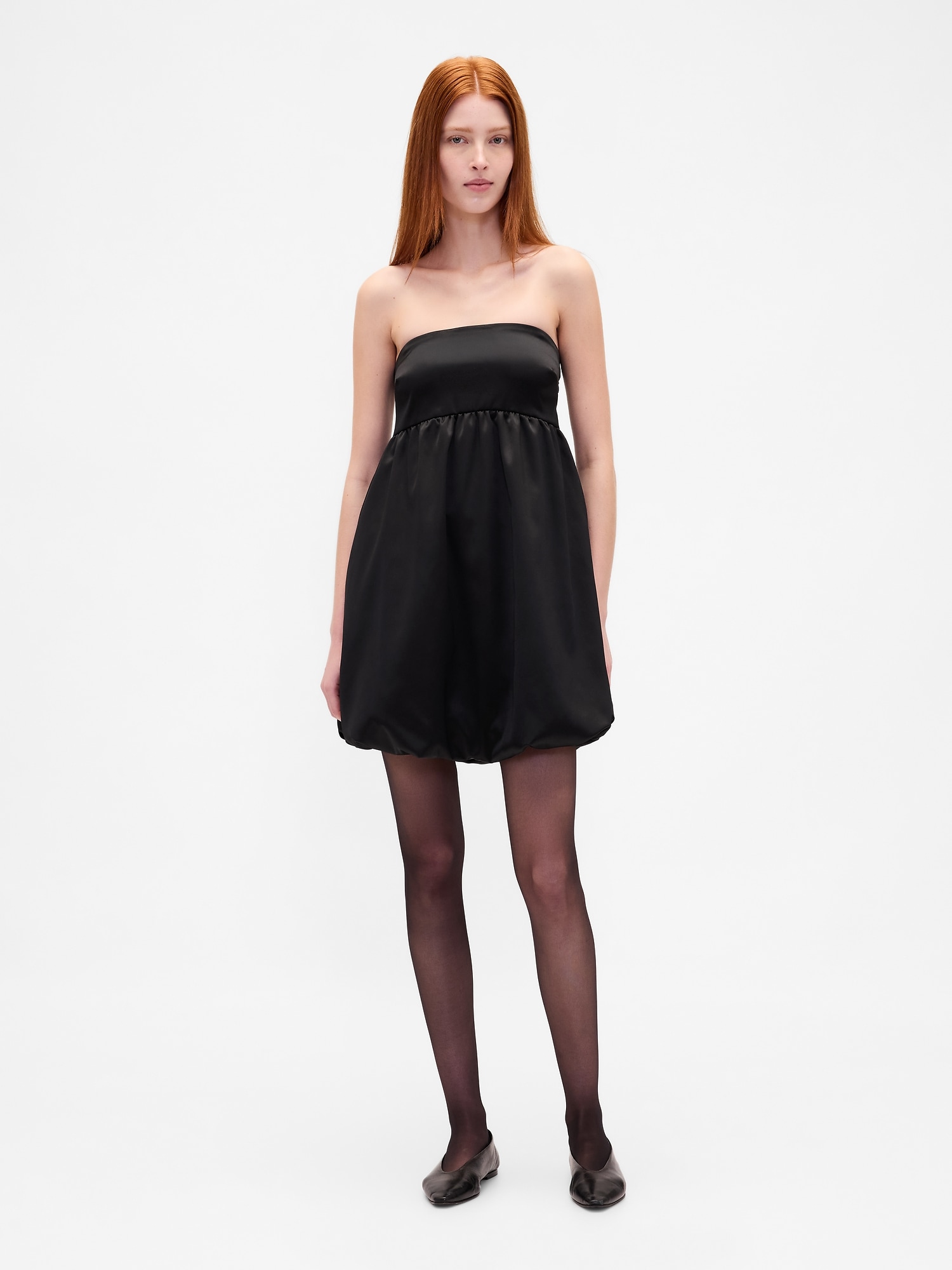 Poplin Bubble Mini Dress - Black Satin