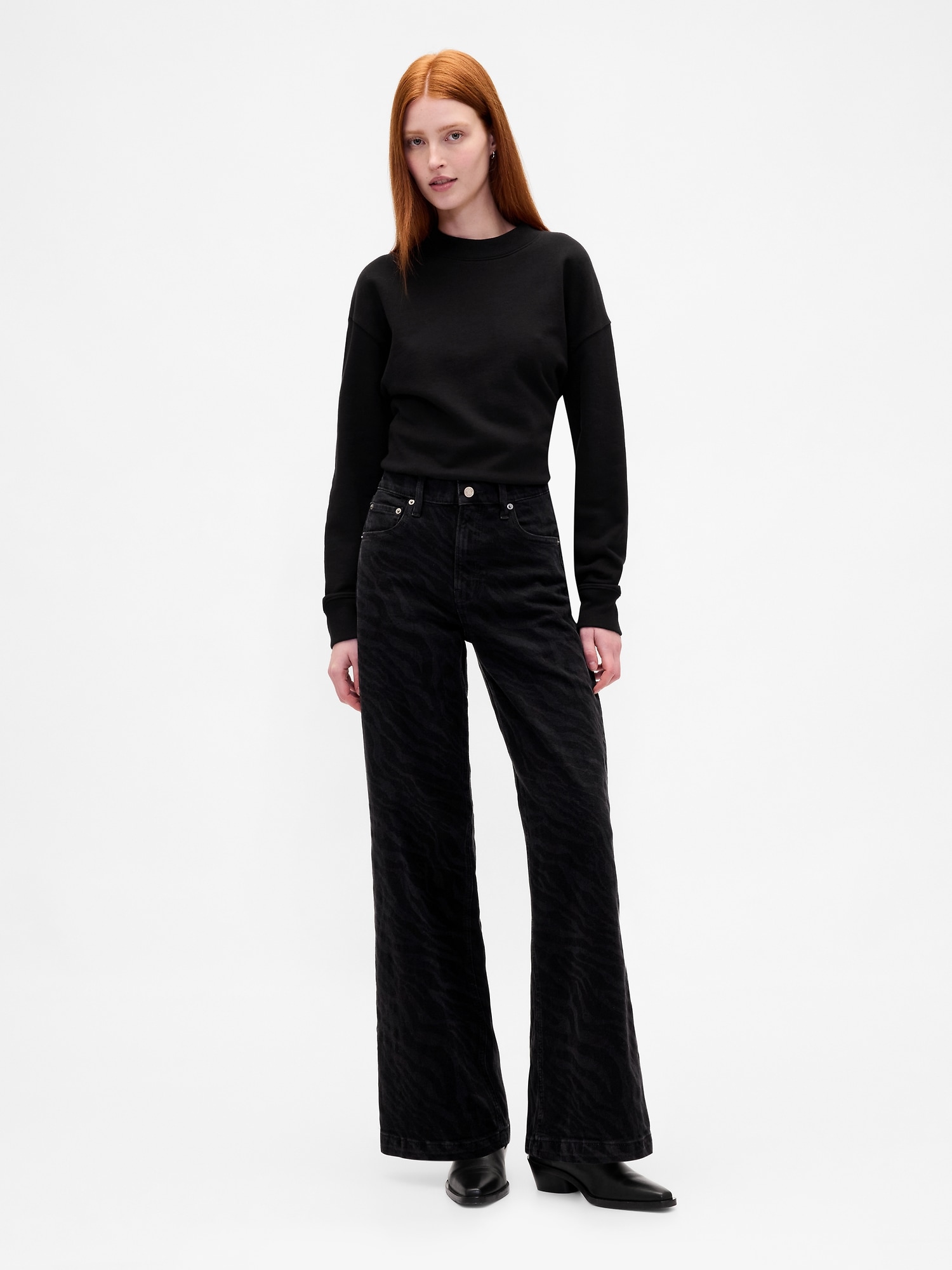 Gap High Rise Stride Wide-leg Jeans In Black