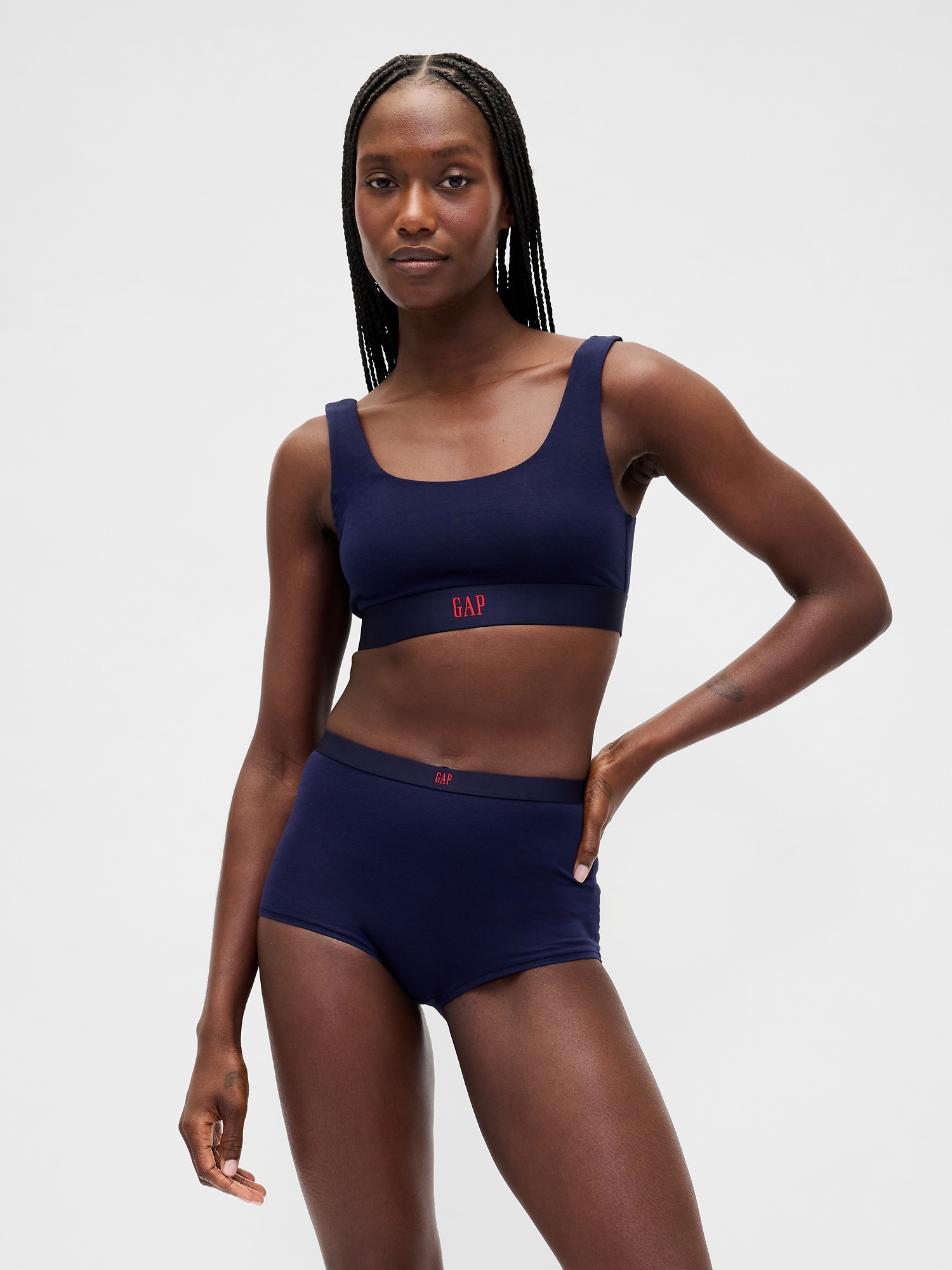 Organic Stretch Cotton High Rise Shorty - Navy Blue Uniform