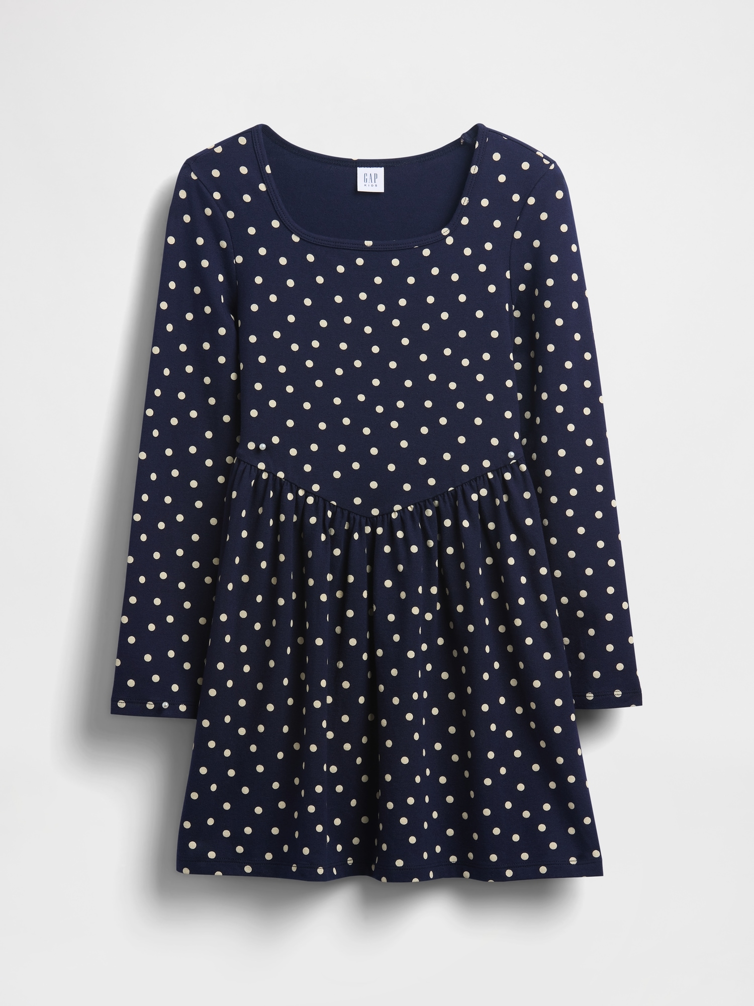 Kids Jersey Square-Neck Dress - Navy Dot