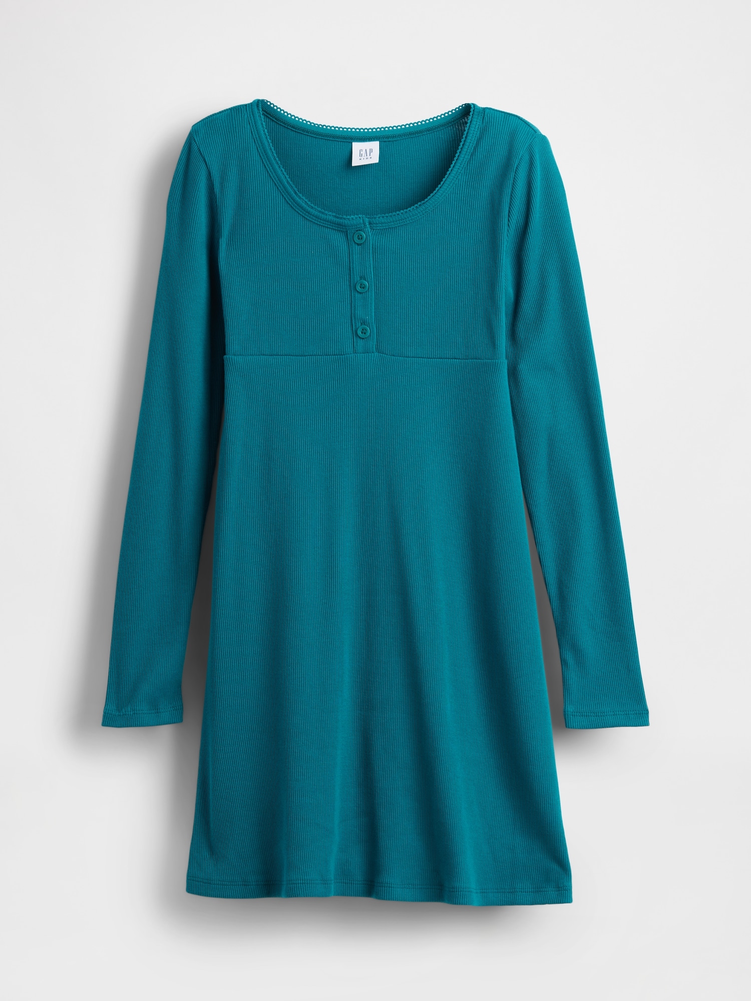 Kids Rib Henley Dress - Deep Water Teal