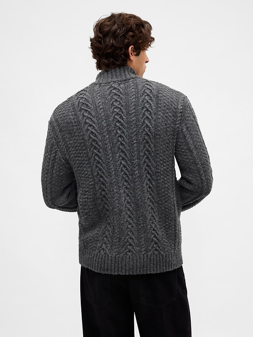 Image number 3 showing, Wool-Blend Cable-Knit Zip Cardigan Sweater