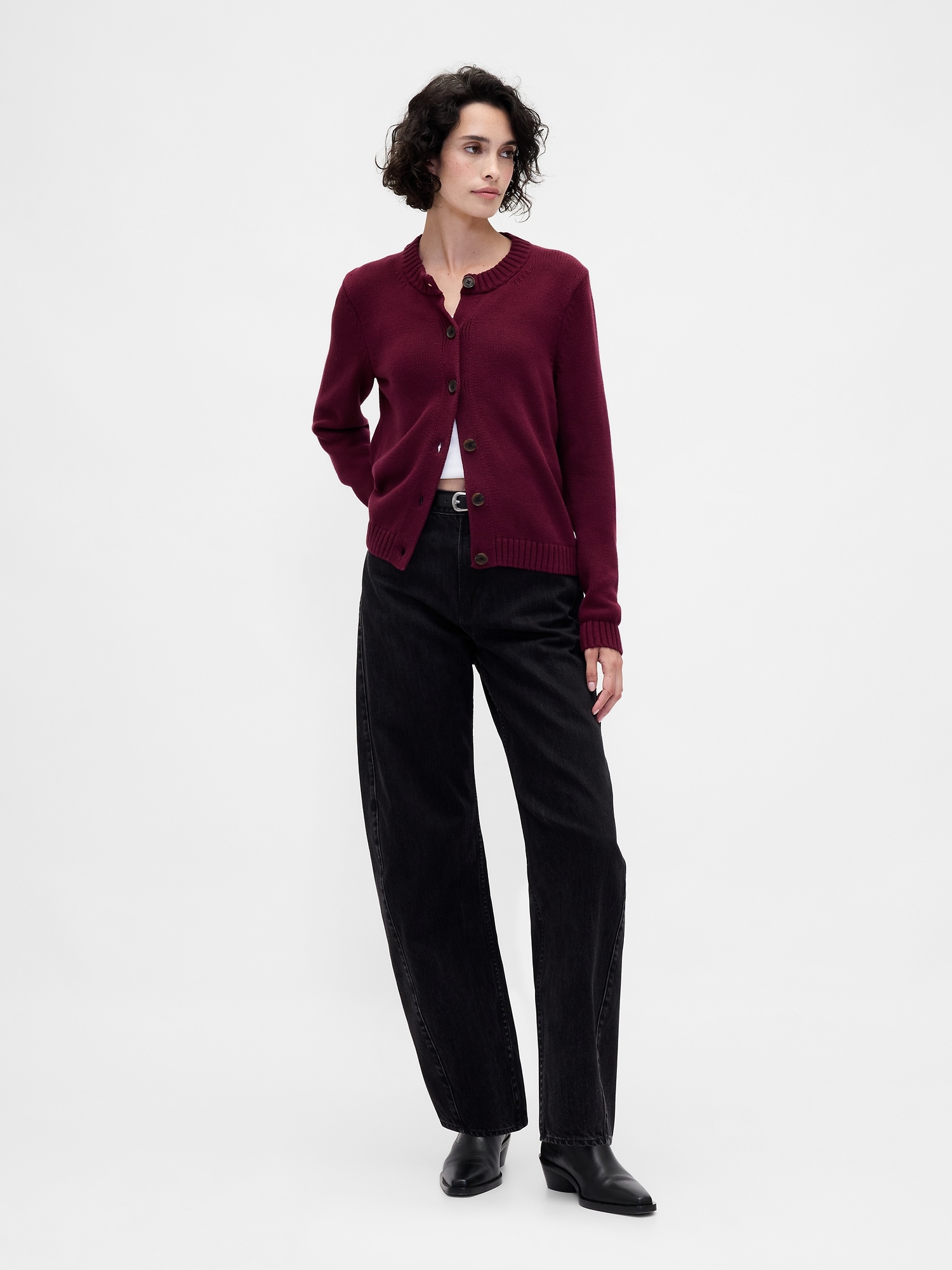 100% Cotton Crewneck Cardigan