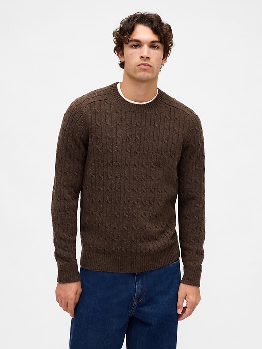 Image number 1 showing, Merino Wool-Blend Cable-Knit Sweater