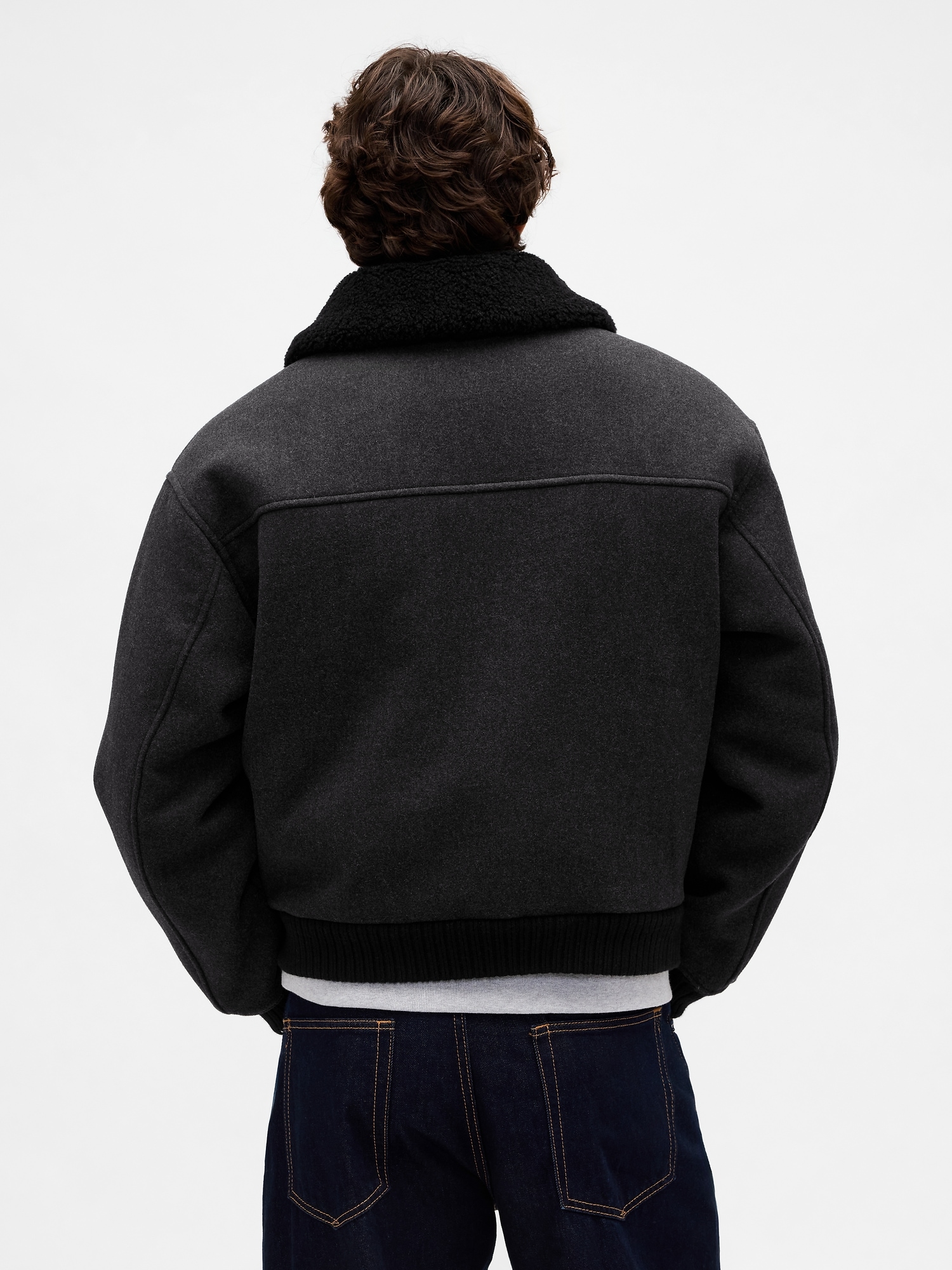 Wool-Blend Relaxed Bomber Jacket