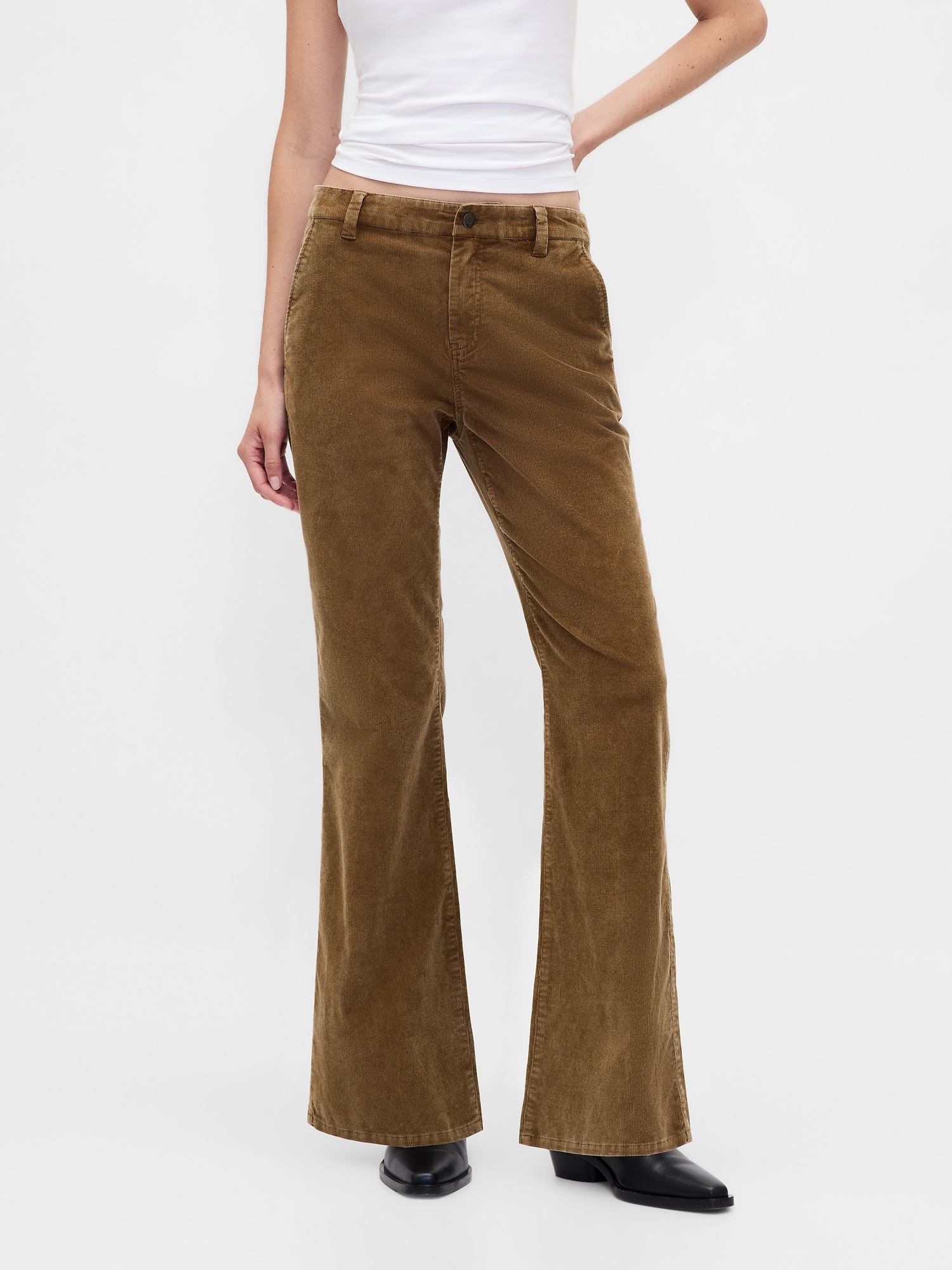 Женские брюки Gap Mid Rise Corduroy Flare, цвет: Коричневый, вариант 1 — фото 2