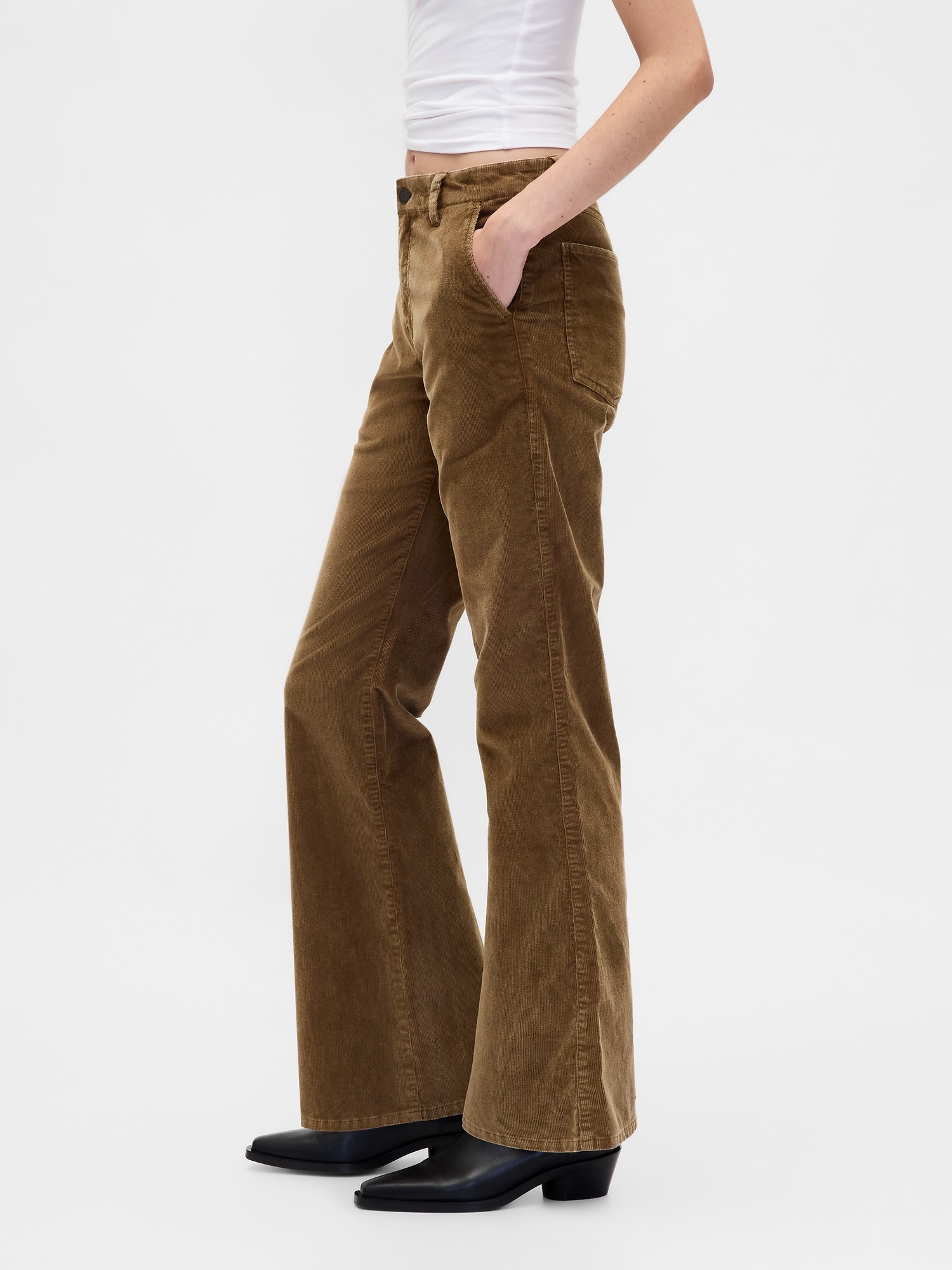 Женские брюки Gap Mid Rise Corduroy Flare, цвет: Коричневый, вариант 1 — фото 3