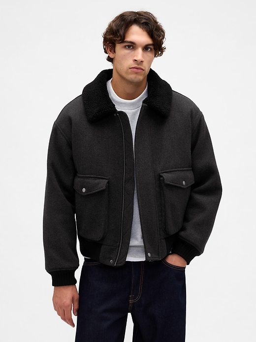 Image number 1 showing, Wool-Blend Relaxed Bomber Jacket