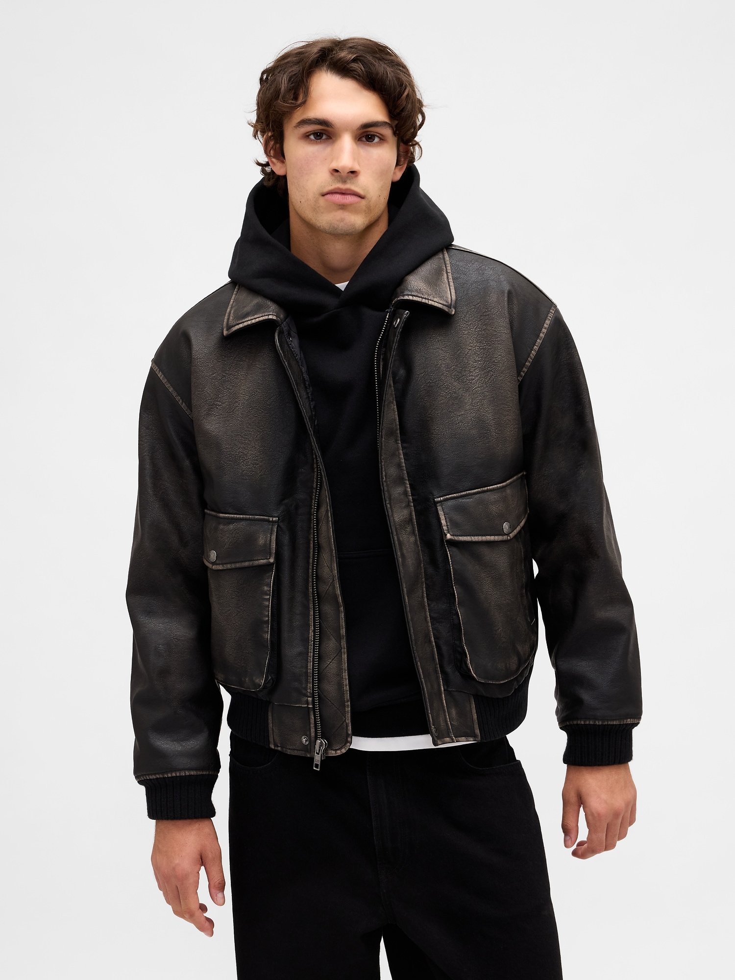Gap Recycled Vegan Leather Bomber Jacket In Black