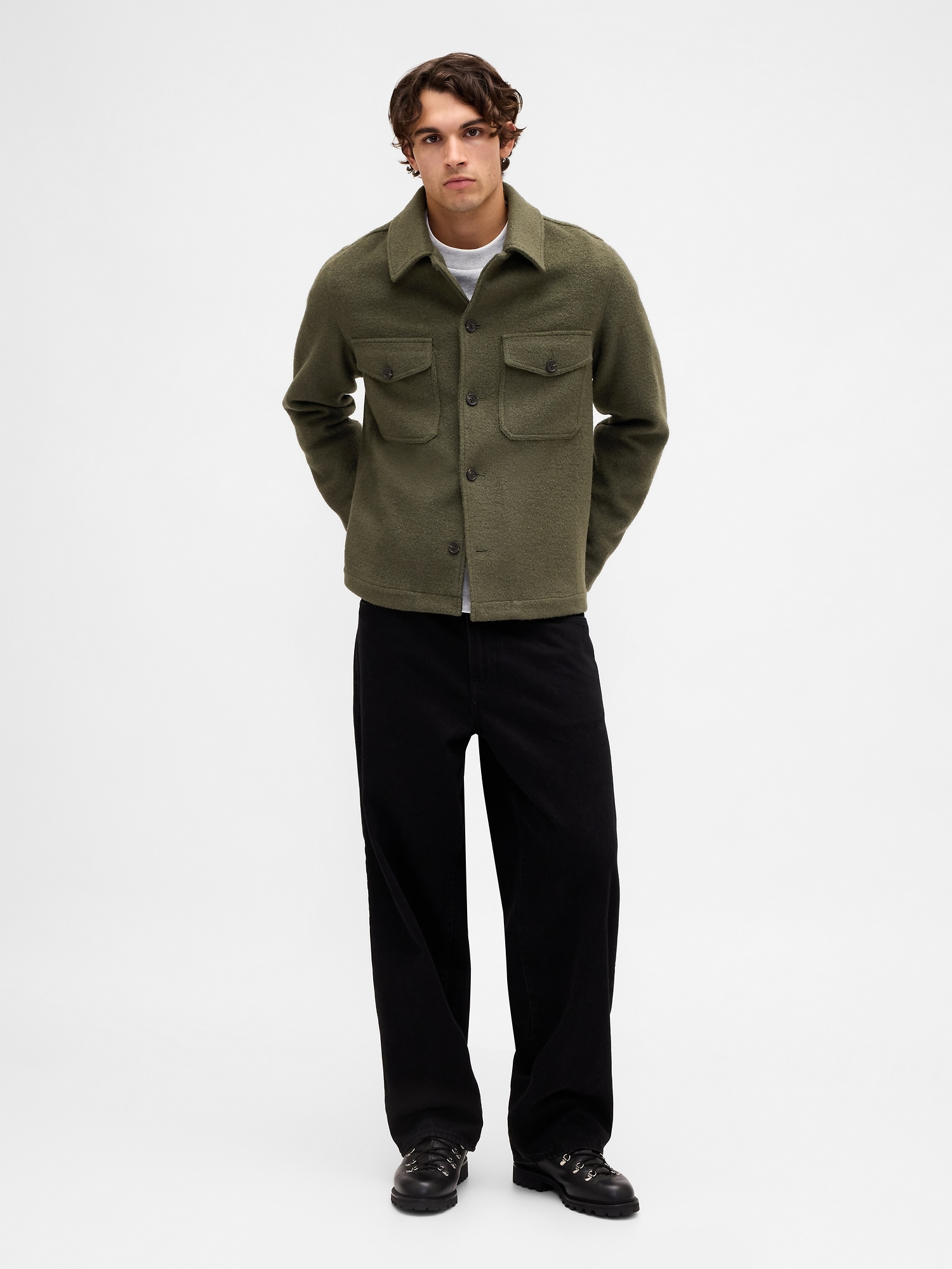 Wool-Blend Relaxed Shirt Jacket