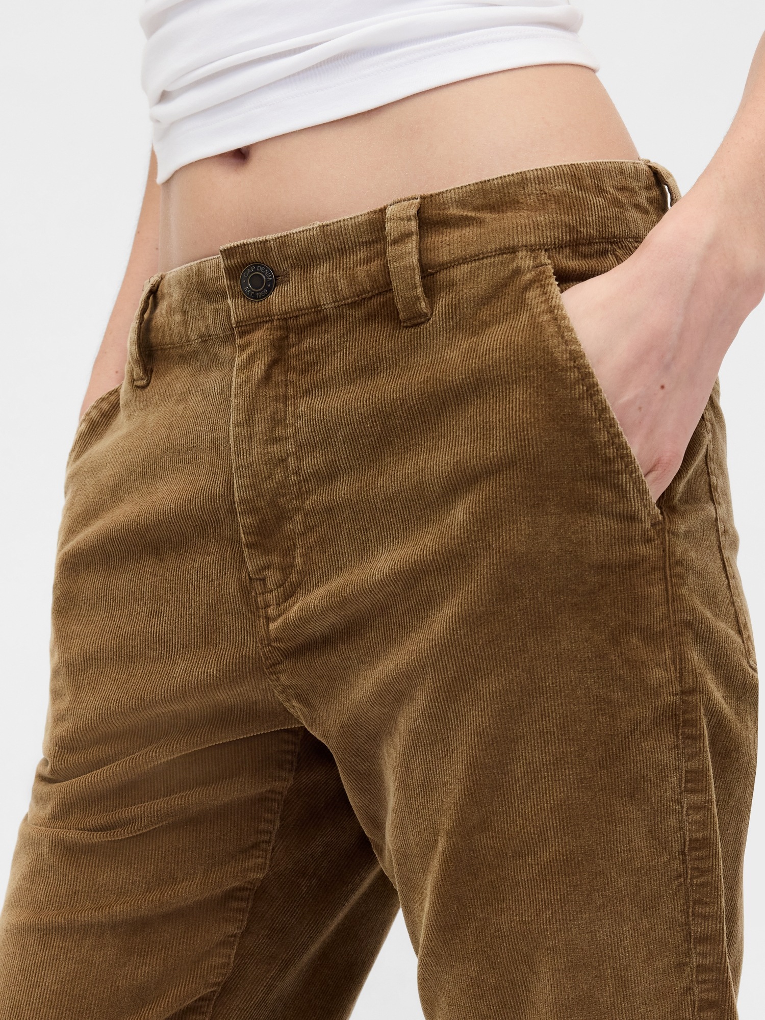 Женские брюки Gap Mid Rise Corduroy Flare, цвет: Коричневый, вариант 1 — фото 5