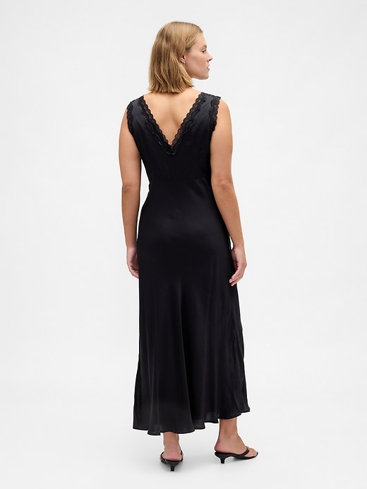 Image number 6 showing, Satin Lace-Trim V-Neck Maxi Slip Dress