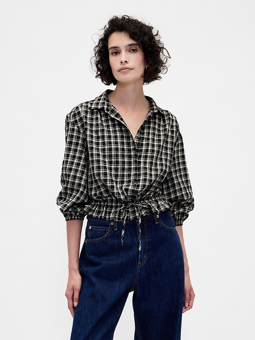 Image number 1 showing, Flannel Tie-Waist Top