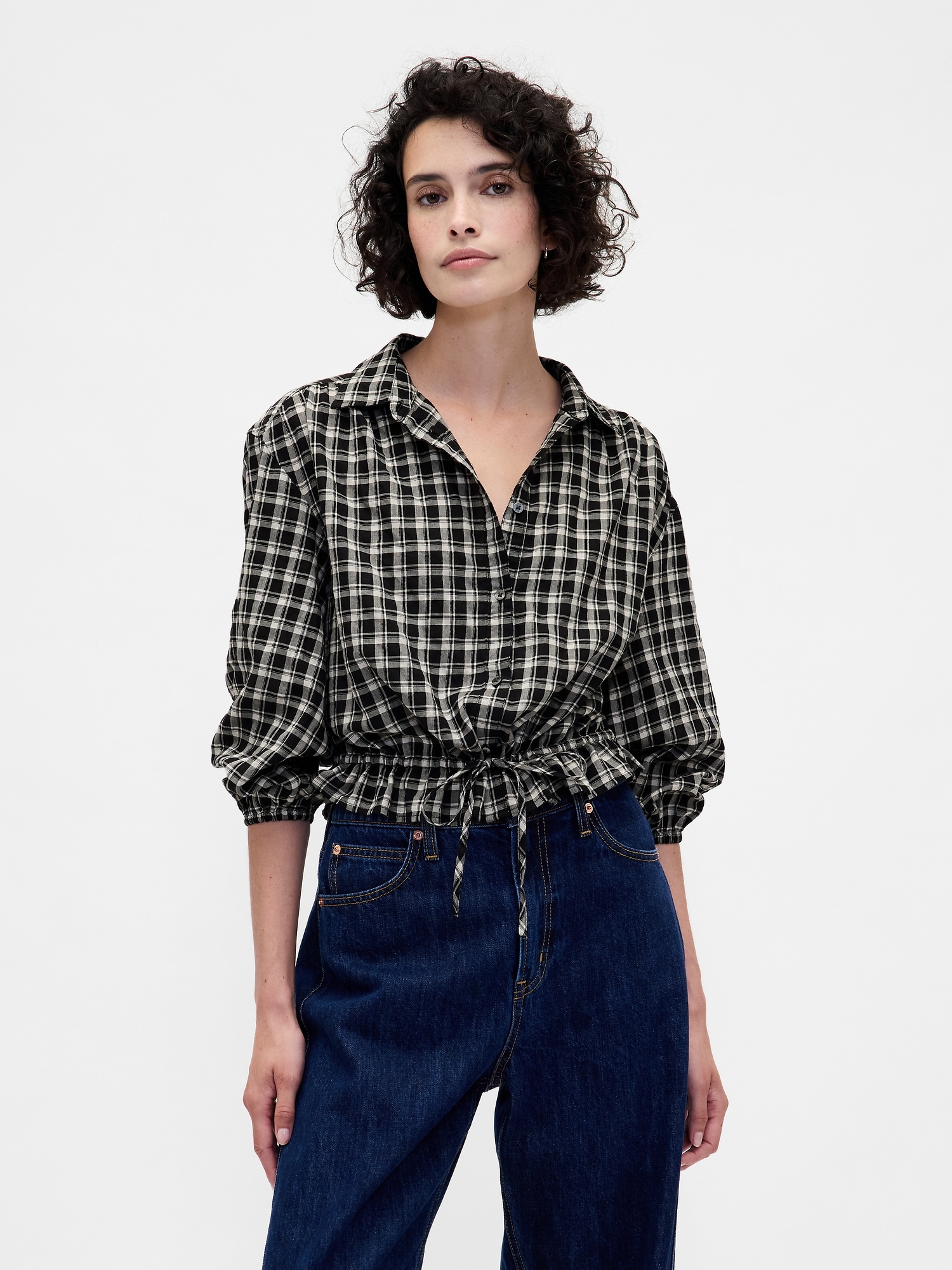 Gap Flannel Tie-waist Top In Brown