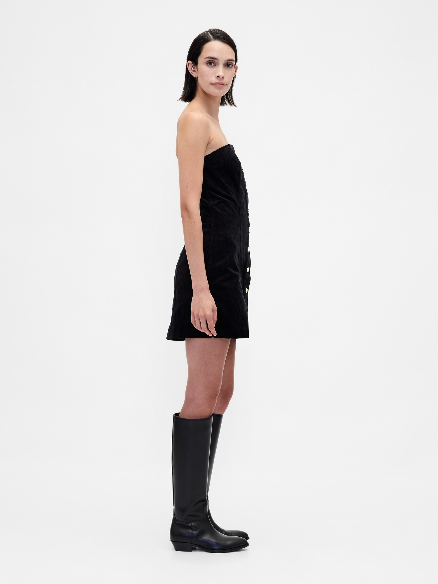 Женское платье Gap Corduroy Strapless Mini, цвет: Насыщенный чёрный — фото 2