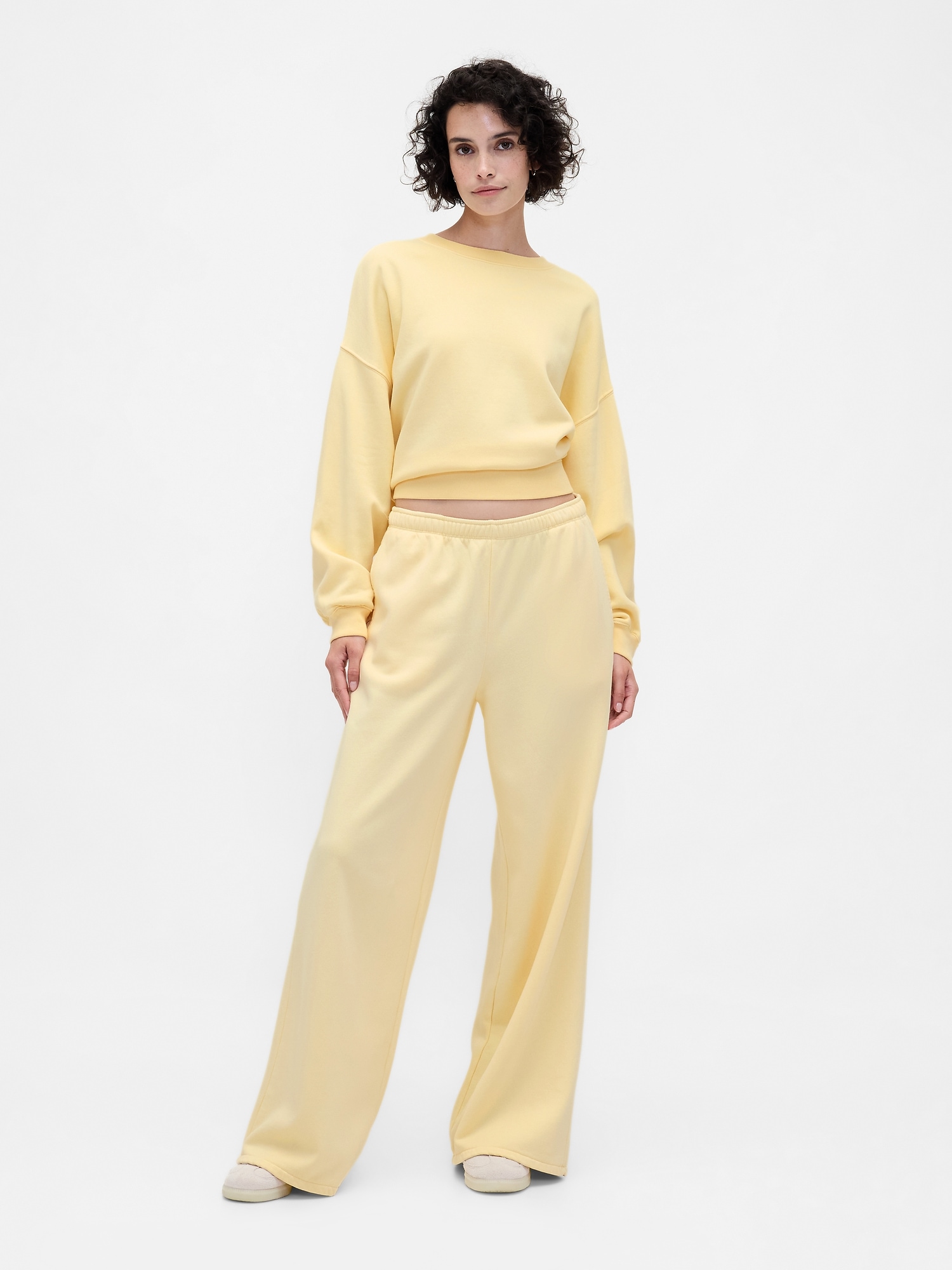 VintageSoft Baggy Wide-Leg Sweatpants - Yellow