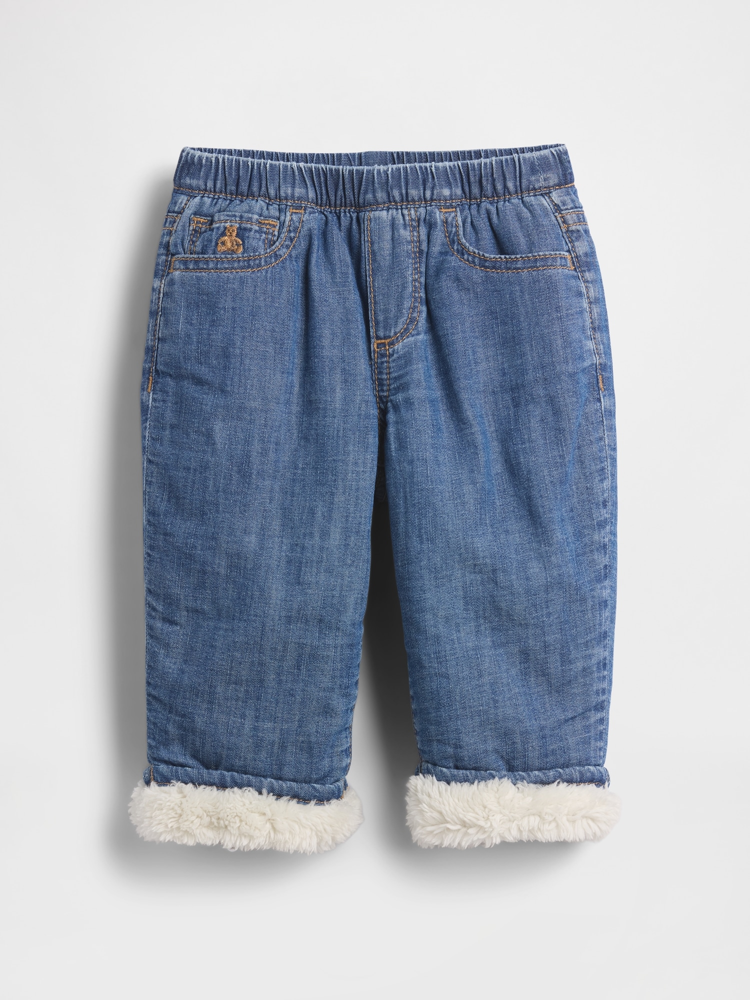 Baby Sherpa-Lined Pull-On Barrel Jeans - Medium Wash