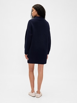Oversized Turtleneck Mini Sweater Dress - Blue - View 14