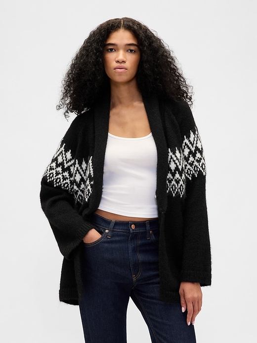 Image number 1 showing, Wool-Blend Fair Isle Shawl Cardigan