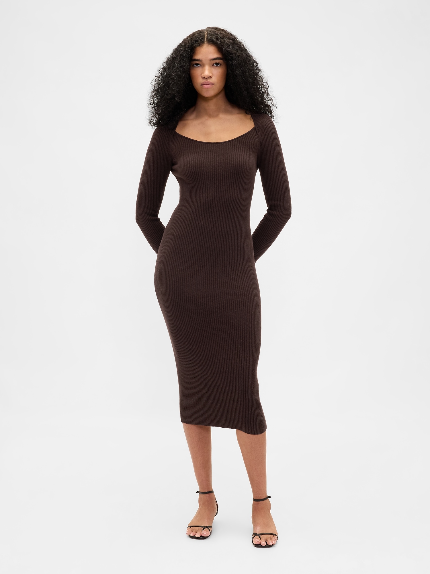 Gap Cashsoft Rib Midi Sweater Dress In Brown