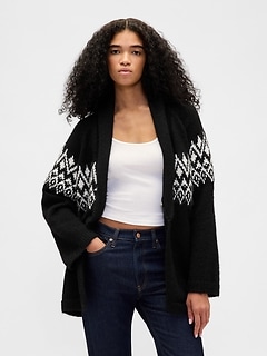 Wool-Blend Fair Isle Shawl Cardigan