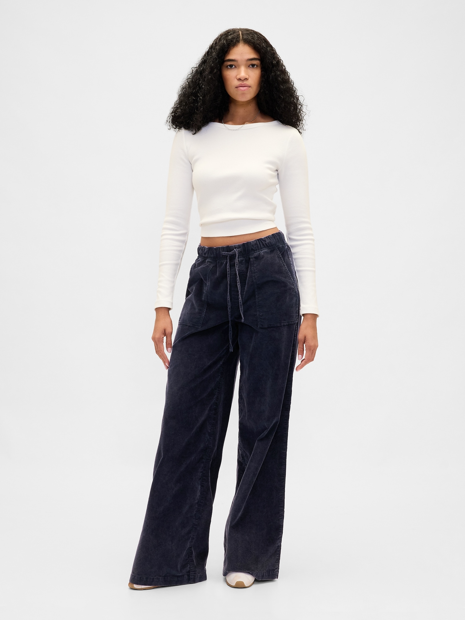Mid Rise Corduroy Baggy Pants - Navy Blue Uniform