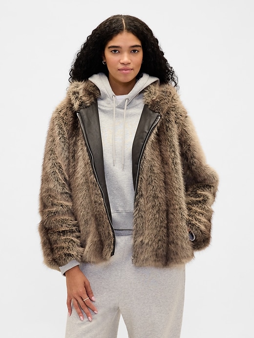 Faux Fur-Trim Midi Puffer Jacket