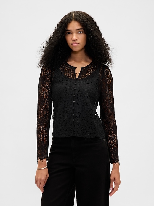 Lace-Trim Voile Top
