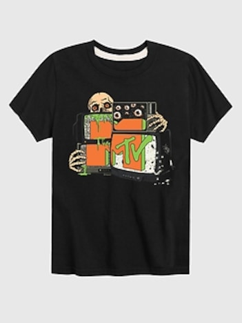 Kids MTV Classic Logo Halloween Skeleton Static Short Sleeve T-Shirt