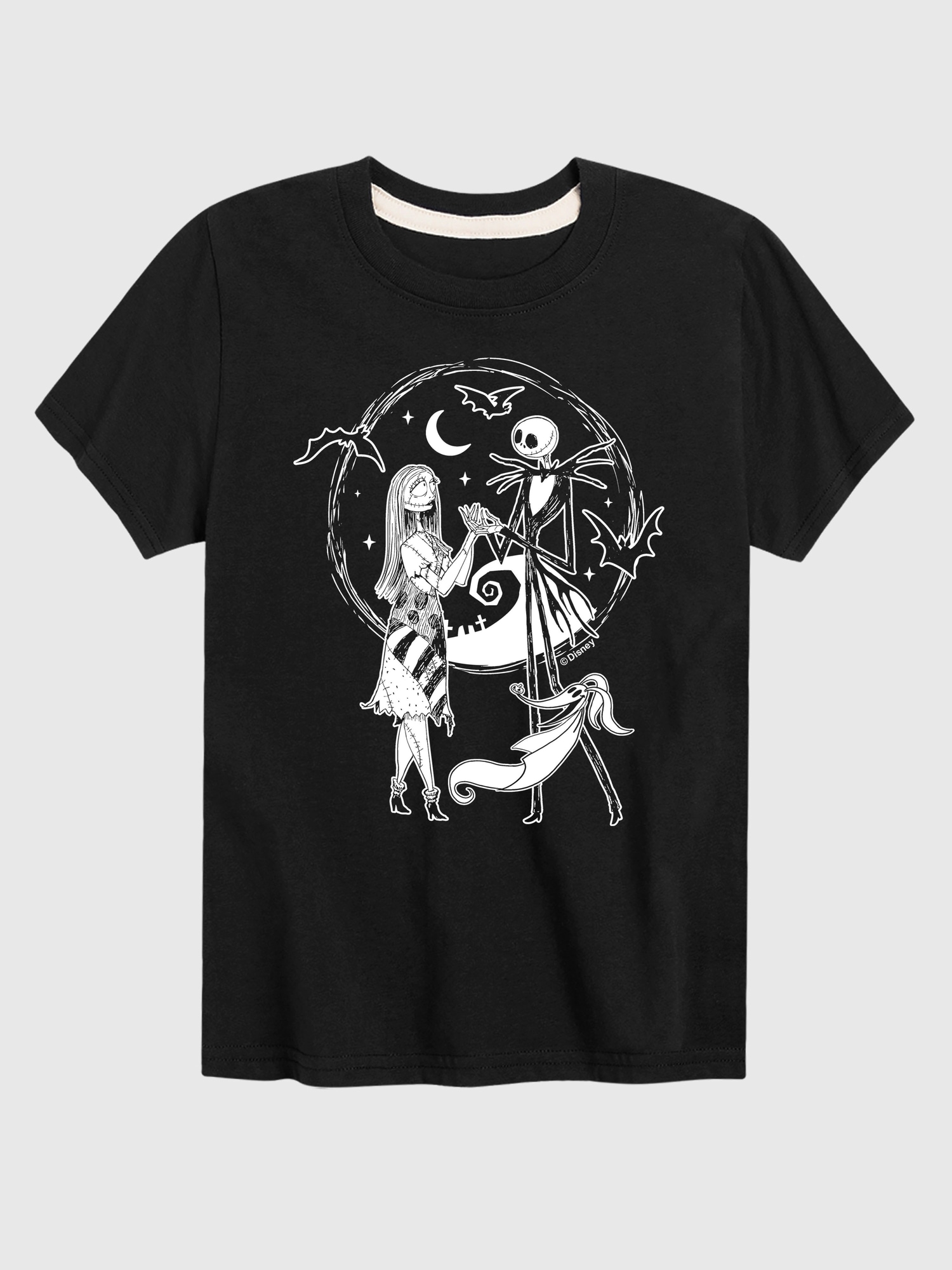 Kids The Nightmare Before Christmas Jack Sally Zero Short Sleeve T-Shirt - Black