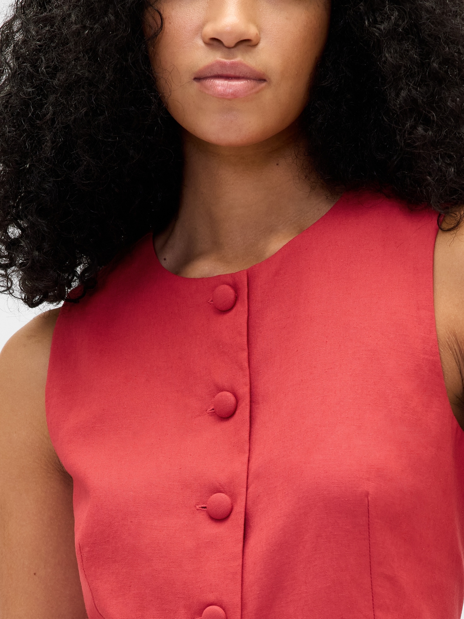 Linen-Blend Tie-Back Longline Vest