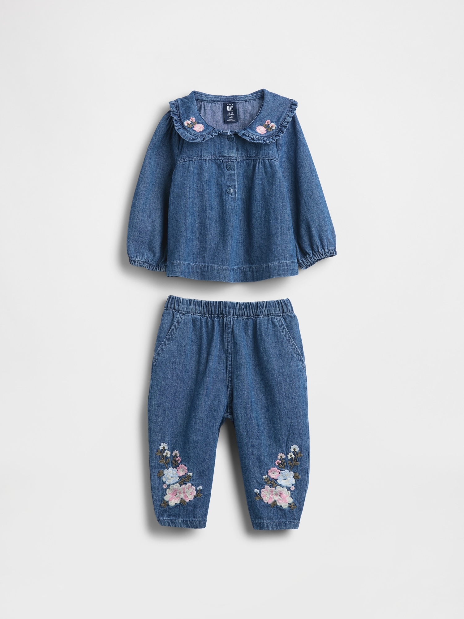 Gap Baby Floral Denim Outfit Set In Blue