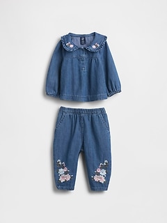 Baby Floral Denim Outfit Set