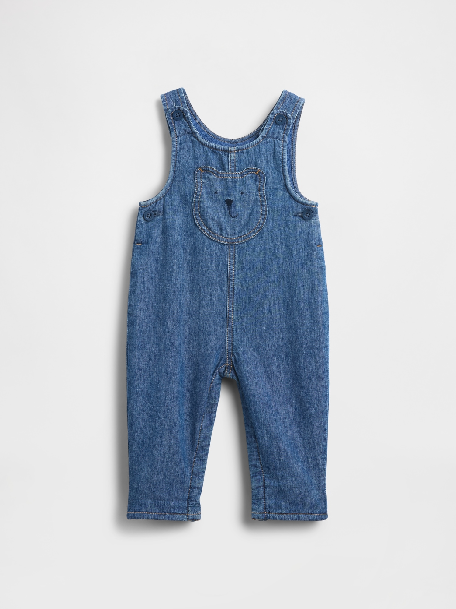 Gap Baby Cozy-lined Denim Bear Pocket Overalls In Blue