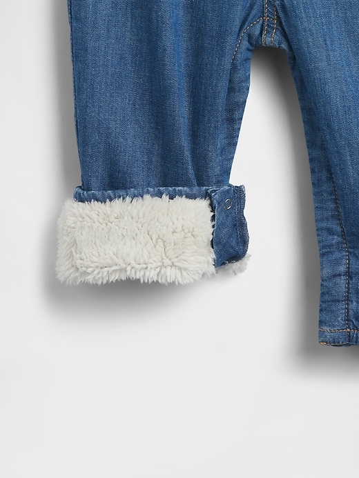 Image number 3 showing, Baby Cozy-Lined Denim Bear Pocket Overalls