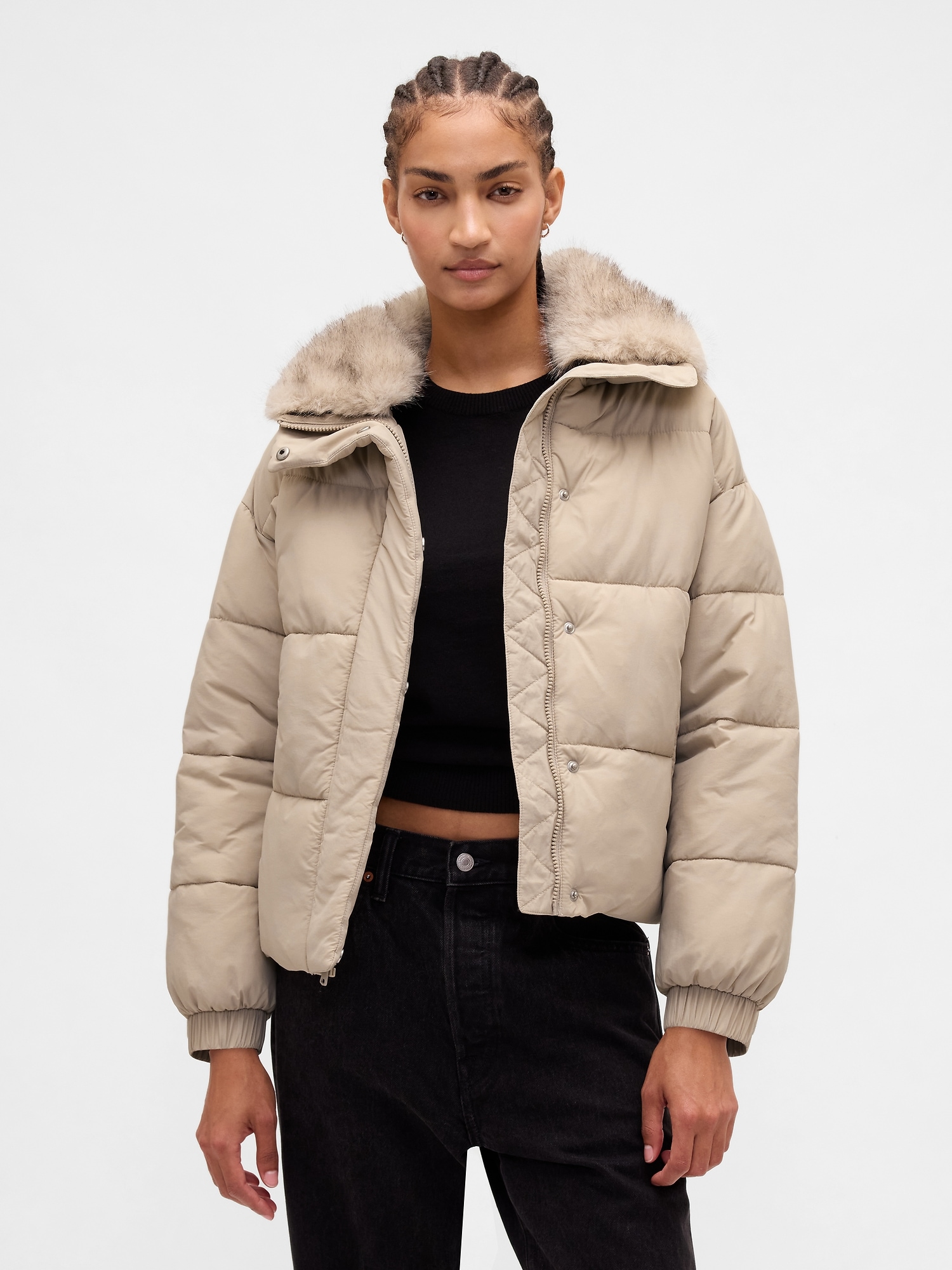Gap Fur-trim Puffer Jacket In Brown