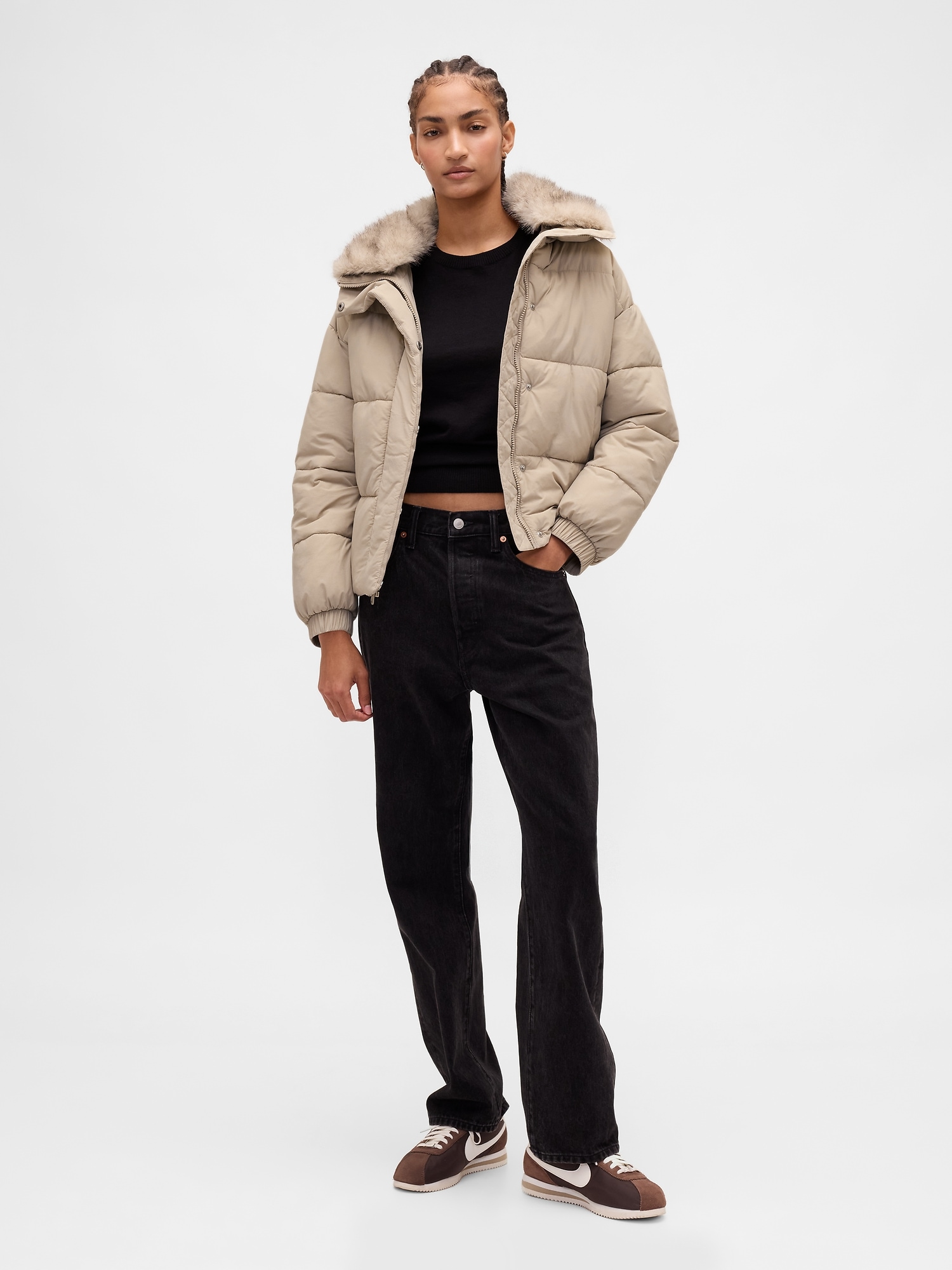 Faux Fur-Trim Puffer Jacket
