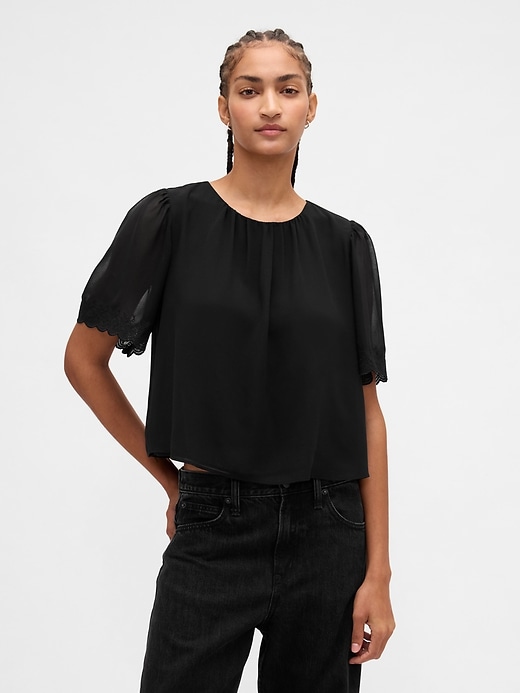 Image number 1 showing, Scalloped Flutter-Sleeve Top