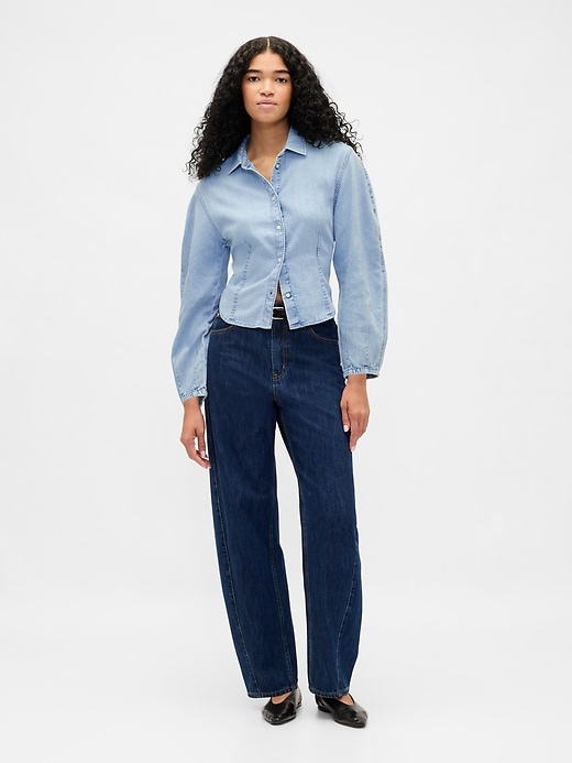 Denim Balloon-Sleeve Shirt
