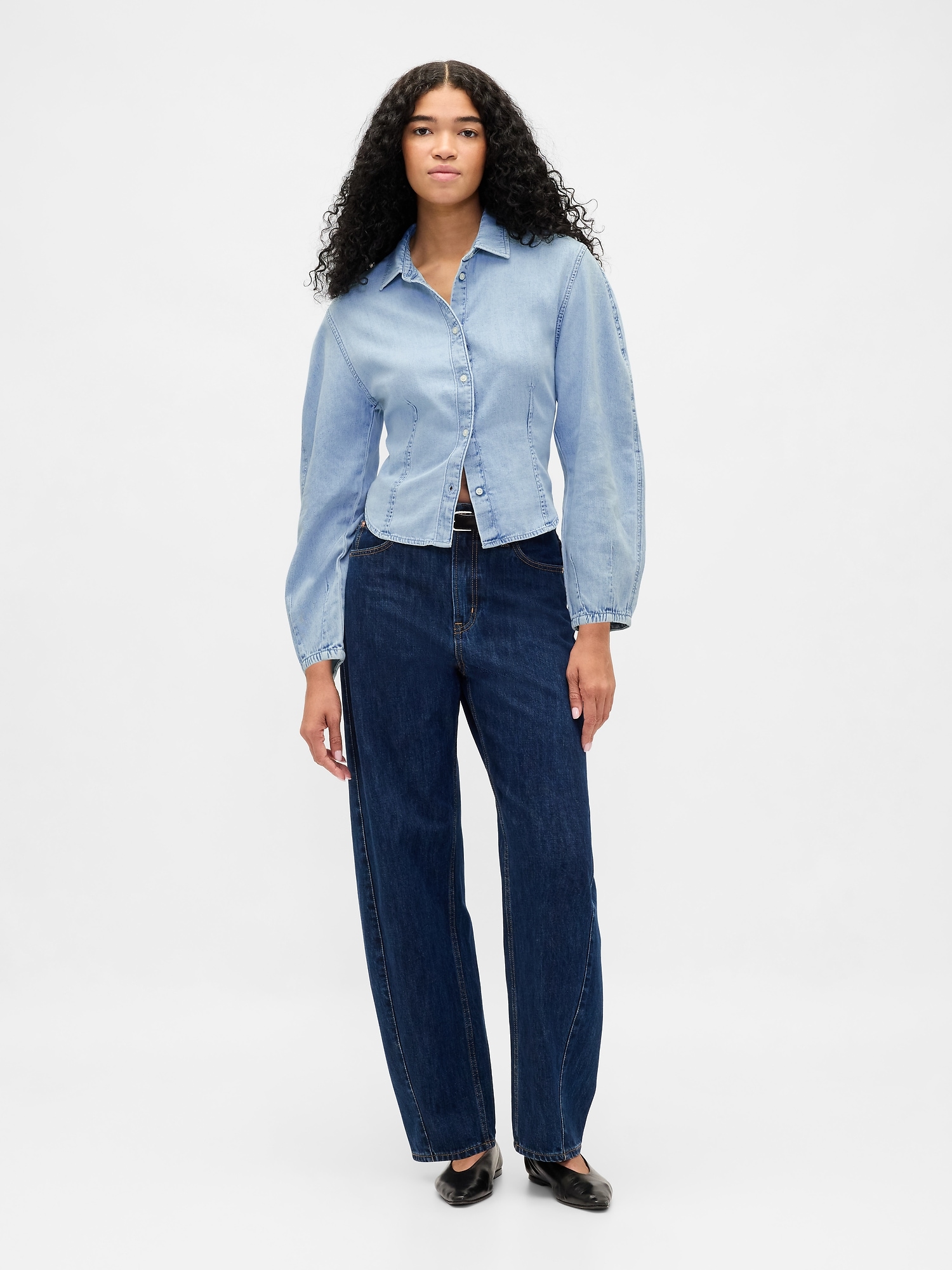 Denim Balloon-Sleeve Shirt
