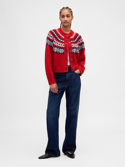 Image number 2 showing, Fuzzy Fair Isle Cardigan Sweater