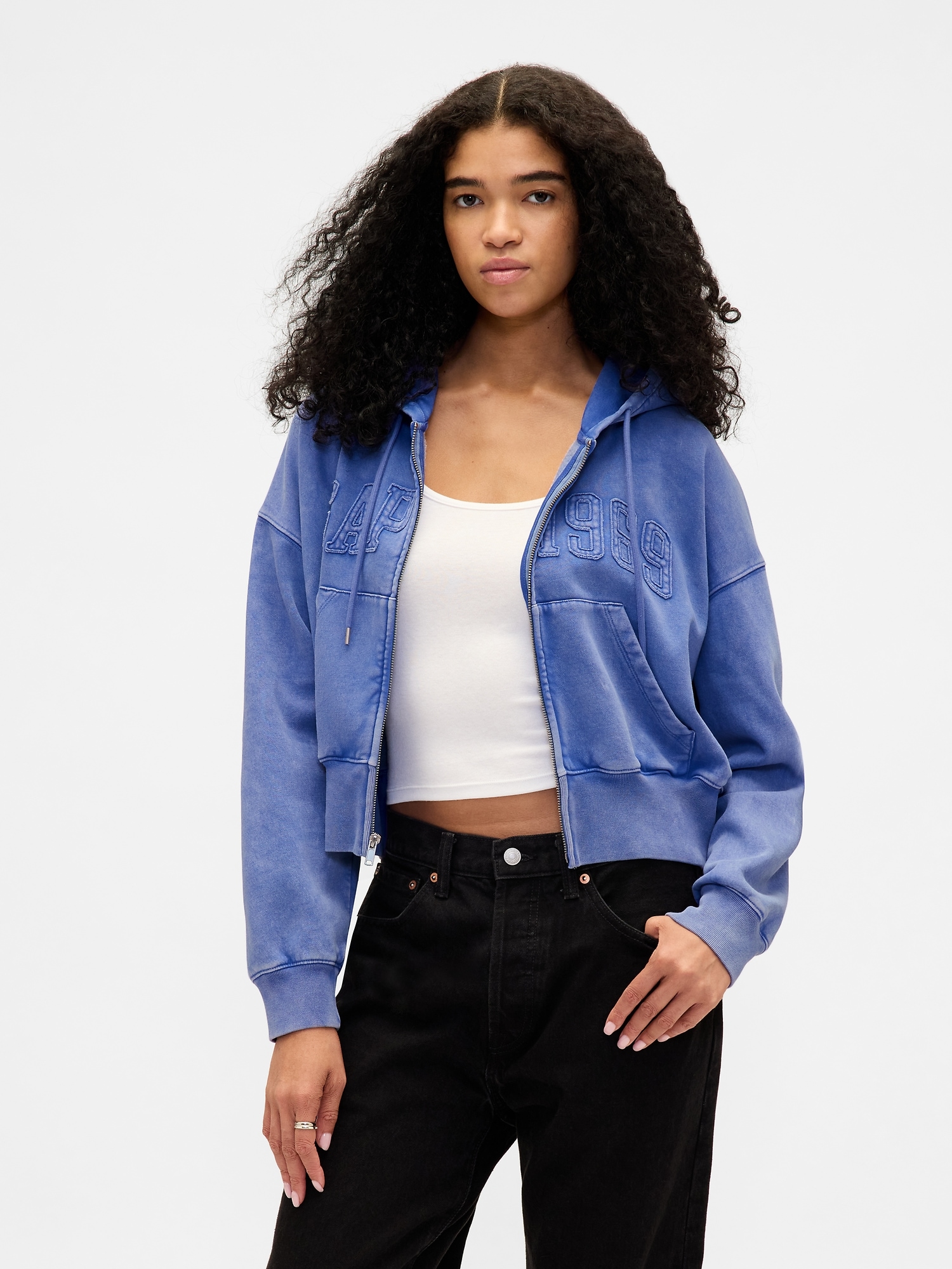 Gap Vintagesoft 1969 Logo Zip Hoodie In Blue