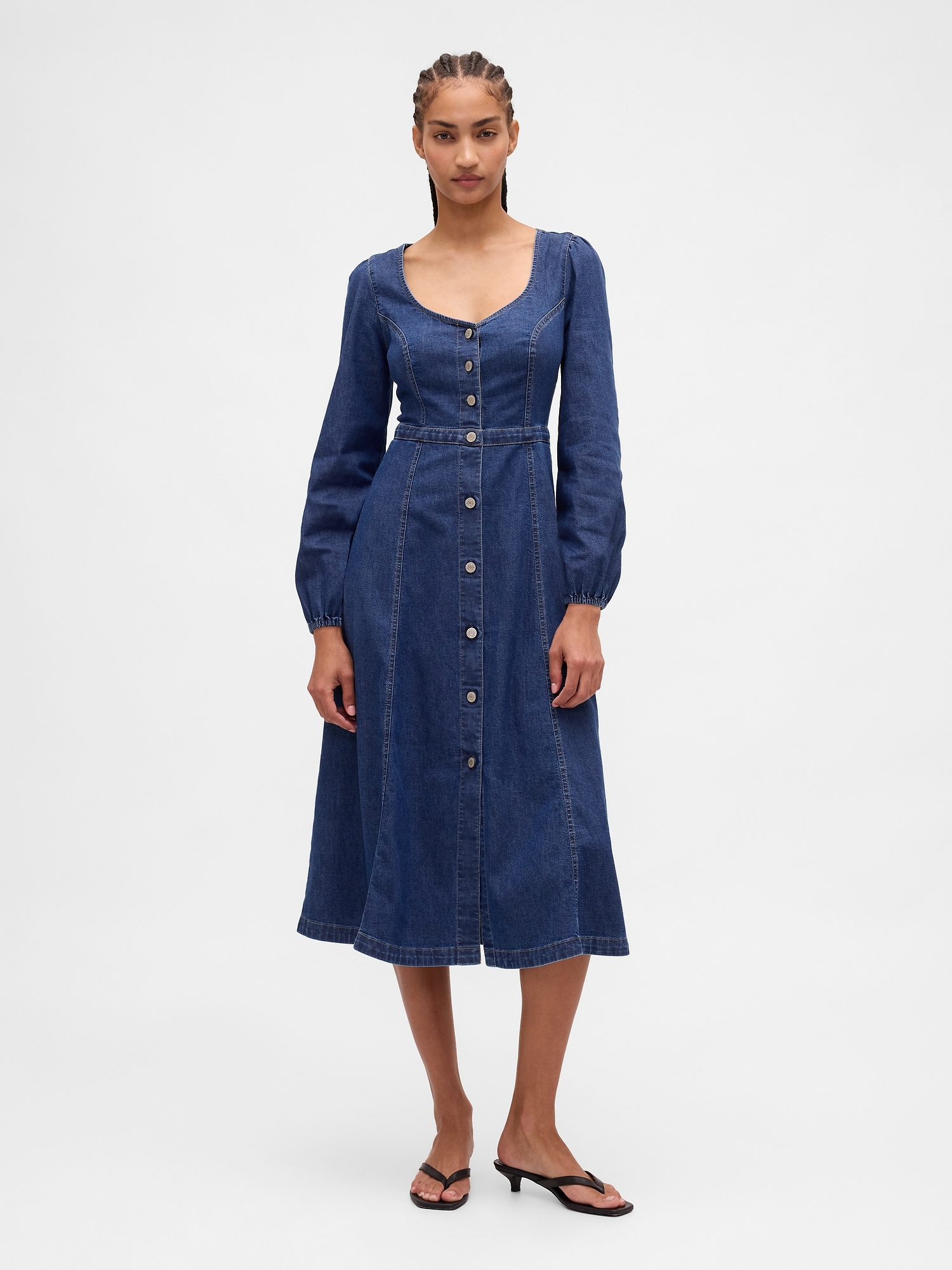 Gap Denim Sweetheart Midi Dress In Blue