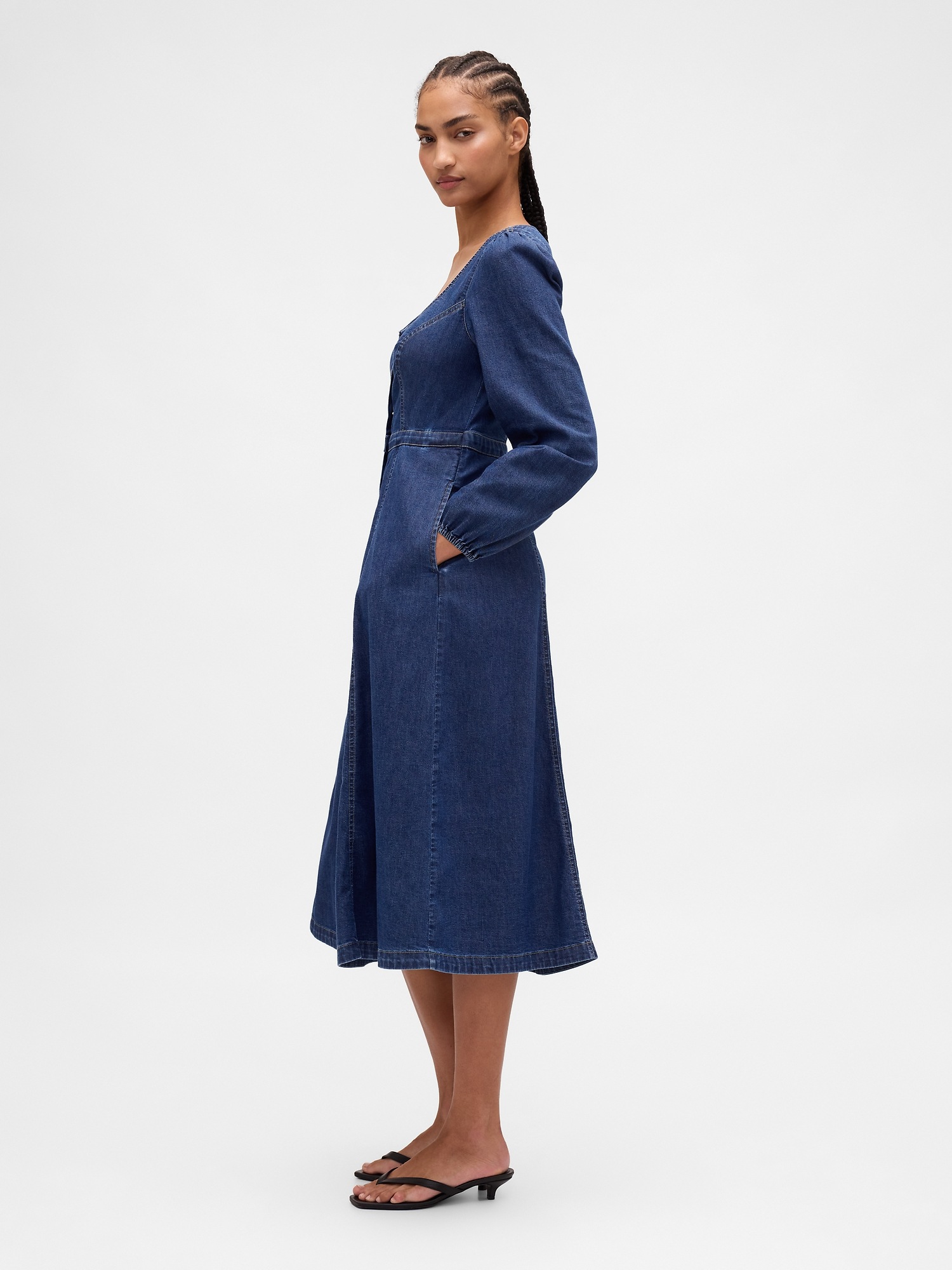 Женское платье Gap Denim Sweetheart Midi, цвет: Тёмная варка — фото 3