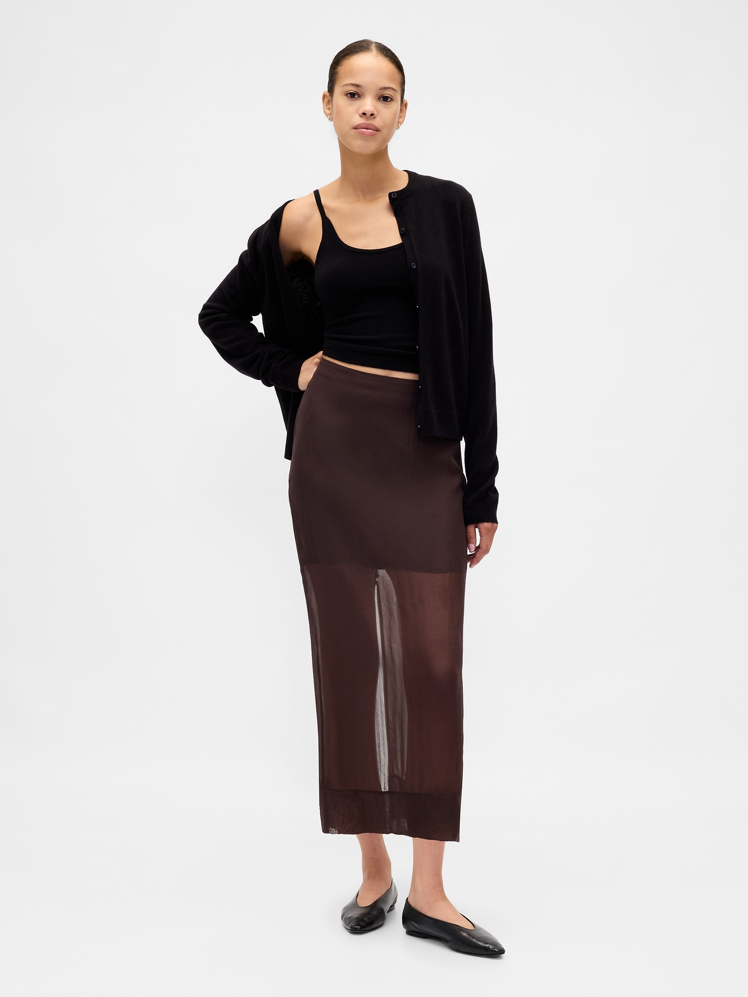 Gap Sheer Organza Maxi Skirt In Brown