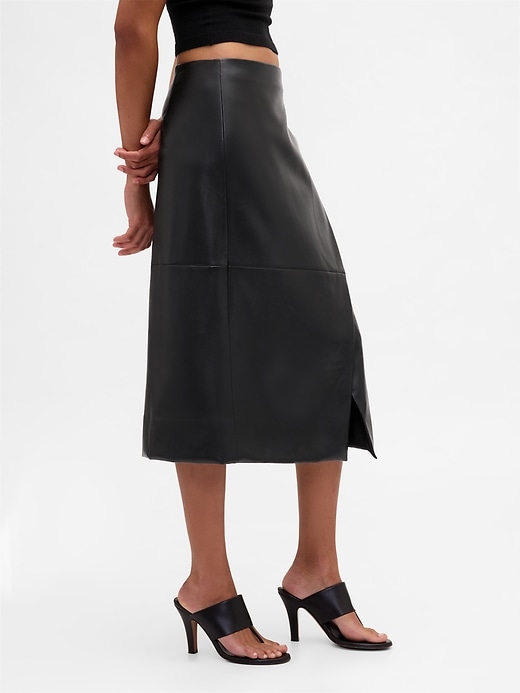 Image number 3 showing, Recycled Vegan Leather Midi Wrap Skirt