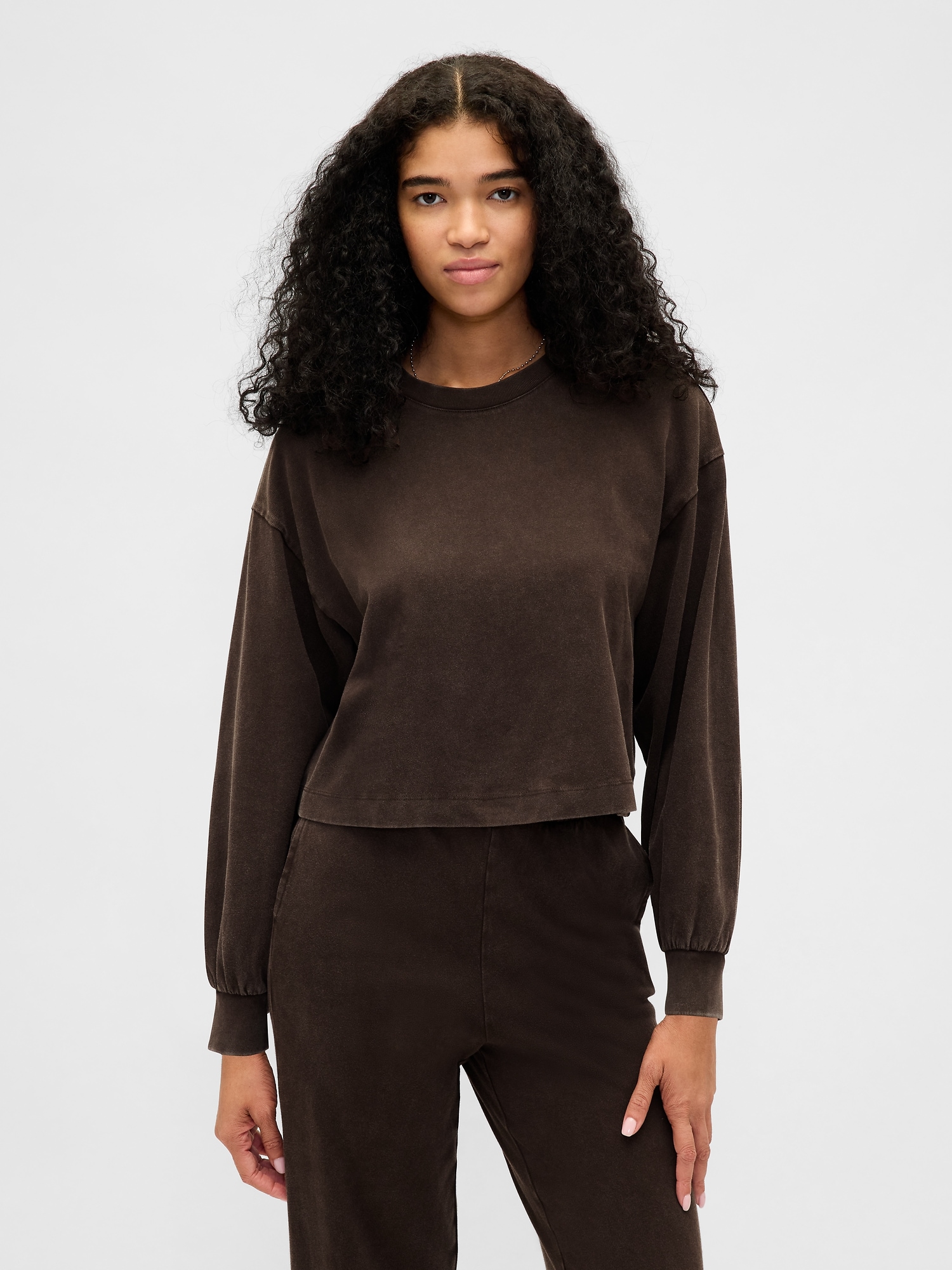 Gap Organic Cotton Vintagesoft Crop Sweatshirt In Brown