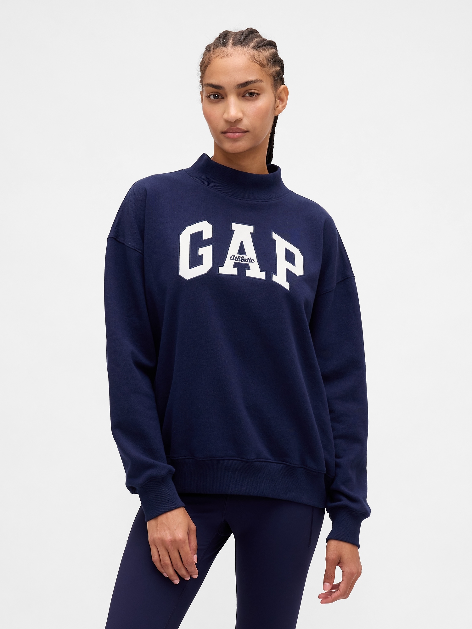 Gap Heavyweight French Terry Oversized Mockneck Logo Sweatshirt In Blue