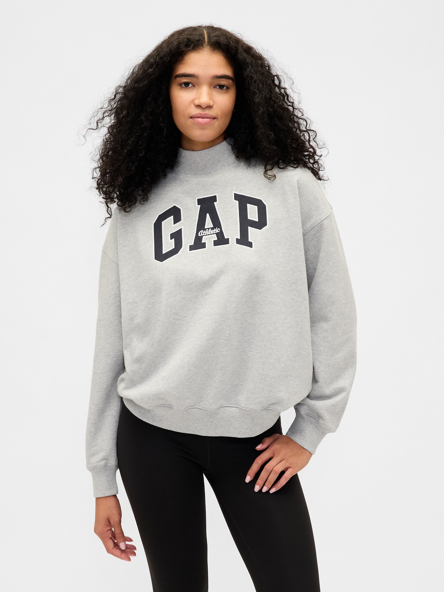 Gap Heavyweight French Terry Oversized Mockneck Logo Sweatshirt In Blue