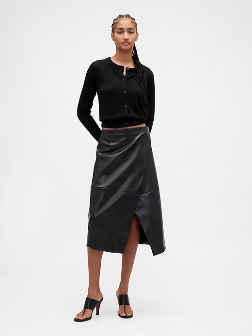 Image number 1 showing, Recycled Vegan Leather Midi Wrap Skirt